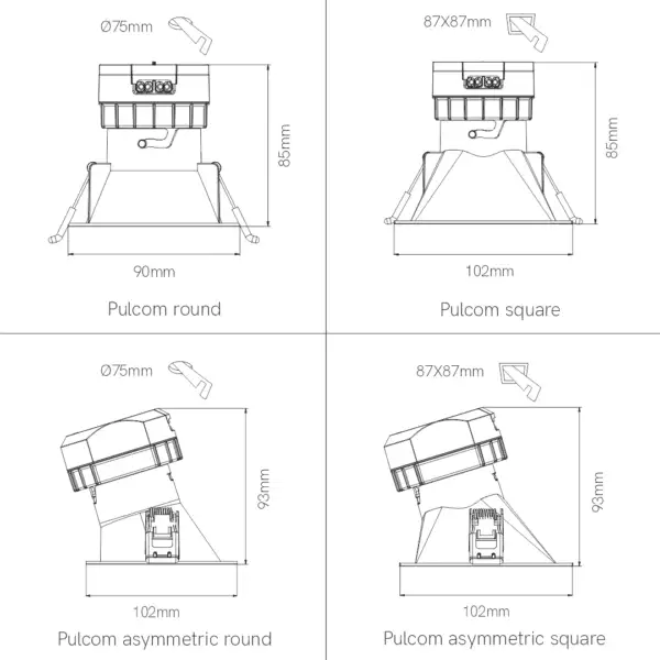 dimensions spot led finition blanc pulcom basse luminance switch 2700k 3200K 4000K