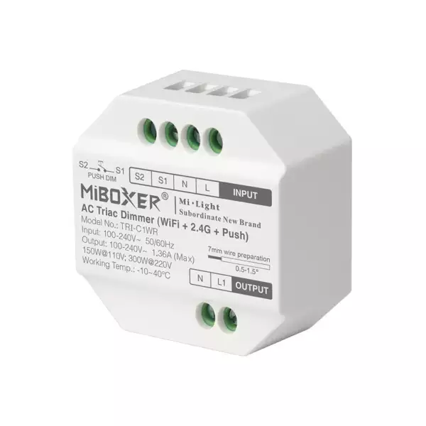 MIBOXER Module contrôle TRIAC coupure de phase RF + BP PUSH (Gestion éclairage LED / Détection et gestion LED)