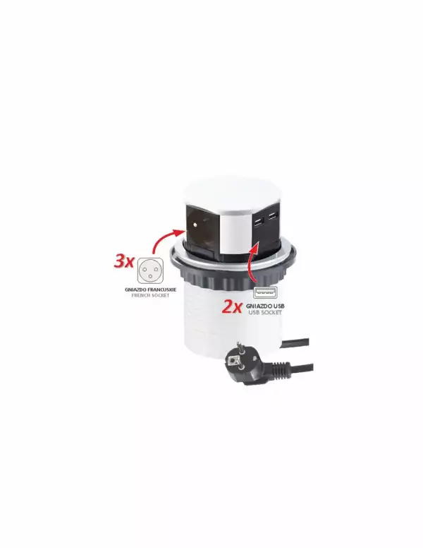 Bloc télescopique 3 prises 2 USB – Image 2