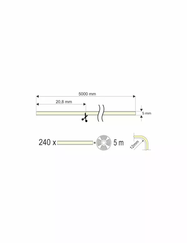 Ruban LED COB Largeur 5 mm 384 LED/m 12V IP20 10,6 W/m CRI90 6000K – Image 9