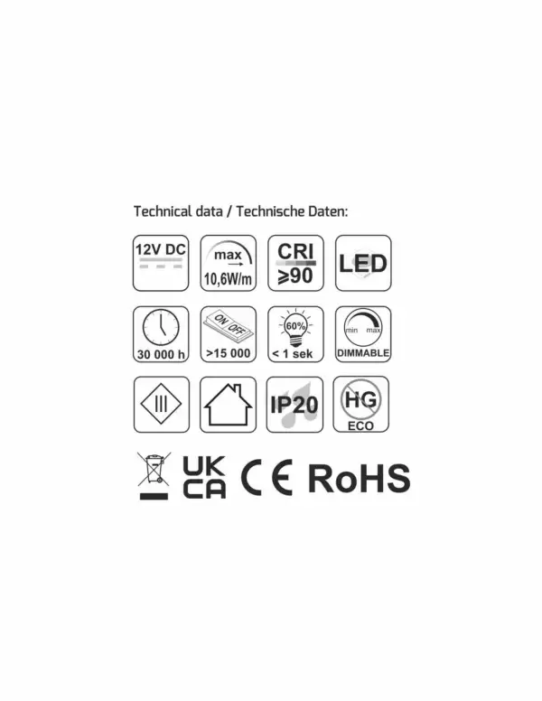 Ruban LED COB Largeur 5 mm 384 LED/m 12V IP20 10,6 W/m CRI90 6000K – Image 10