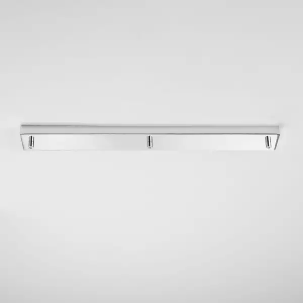 Rosace de plafond rectangulaire pour suspension PIREX à trois lumières en métal chromé 65 x 8 cm – Image 2