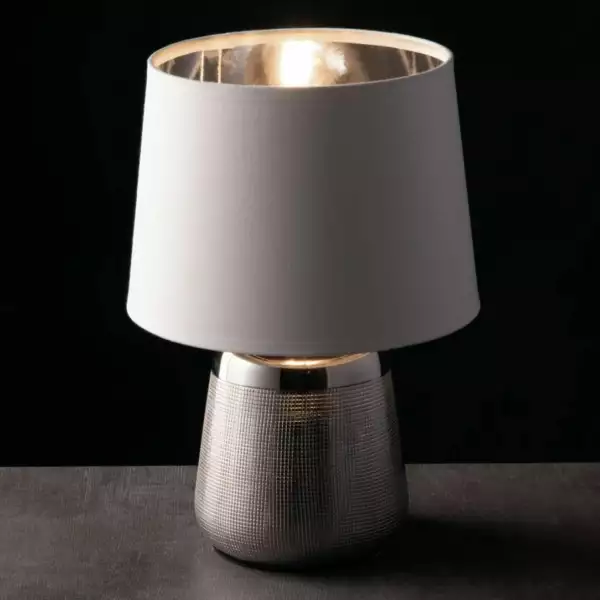 Lampe de table ECSTASY en céramique argentée et abat-jour en tissu noir – Image 2