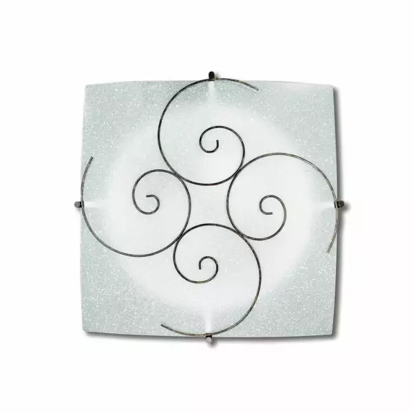 LUCE AMBIENTE E DESIGN Plafonnier ricciolo en verre blanc décor métal rouille 30 x 30 cm (Plafonnier / Éclairage intérieur LED)