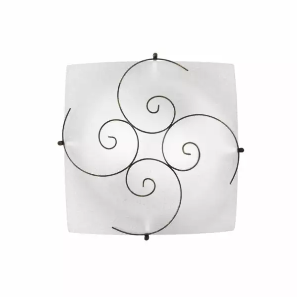 LUCE AMBIENTE E DESIGN Plafonnier ricciolo en verre blanc décor métal rouille 40 x 40 cm (Plafonnier / Éclairage intérieur LED)