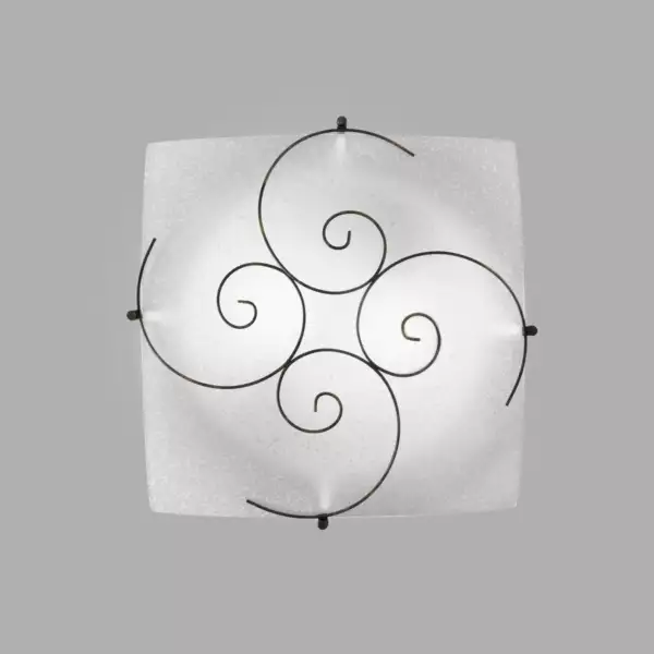 Plafonnier ricciolo en verre blanc décor métal rouille 40 x 40 cm – Image 2