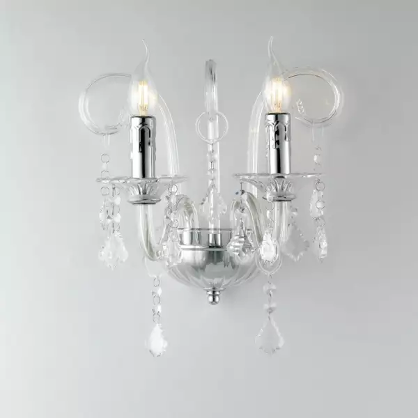 LUCE AMBIENTE E DESIGN Cristallo applique à deux lumières en verre chromé avec pampilles en cristal (Applique murale / Éclairage intérieur LED)