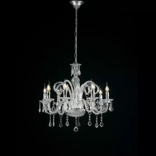 LUCE AMBIENTE E DESIGN Lustre cristallo à huit lumières en verre chromé avec pampilles en cristal (Suspensions Design & Déco / Éclairage intérieur LED)