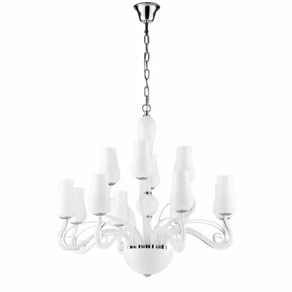 LUCE AMBIENTE E DESIGN Lampe à suspension Angel en verre blanc à douze lumières avec détails chromés et transparents (Suspensions Design & Déco / Éclairage intérieur LED)
