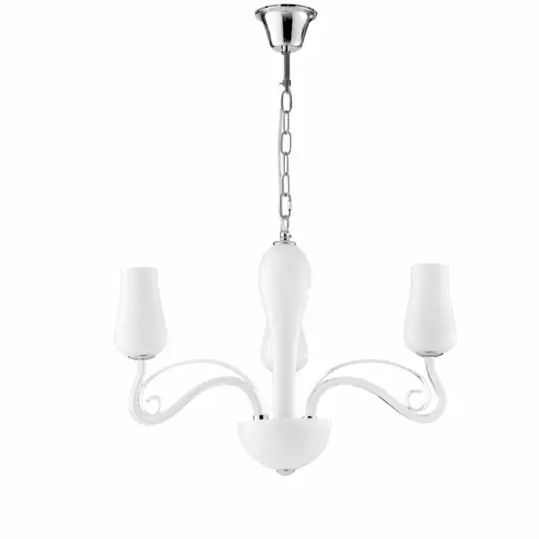 LUCE AMBIENTE E DESIGN Lampe à suspension Angel en verre blanc à trois lumières avec détails chromés et transparents (Suspensions Design & Déco / Éclairage intérieur LED)