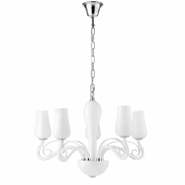 LUCE AMBIENTE E DESIGN Lampe à suspension Angel en verre blanc à cinq lumières avec détails chromés et transparents (Suspensions Design & Déco / Éclairage intérieur LED)