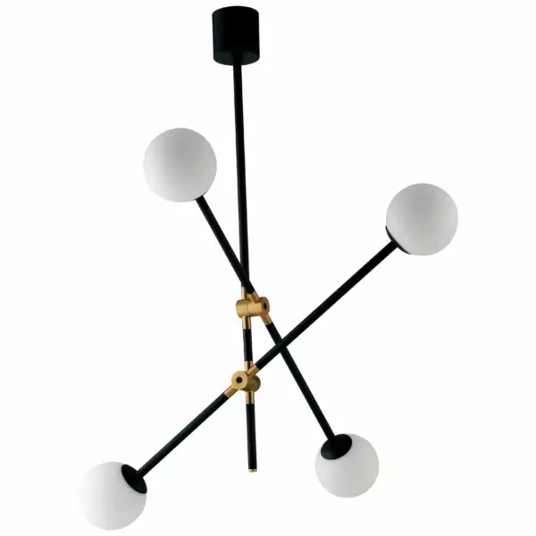 LUCE AMBIENTE E DESIGN Lampe à suspension antitesi en métal noir et doré et quatre diffuseurs en verre blanc (Suspensions Design & Déco / Éclairage intérieur LED)