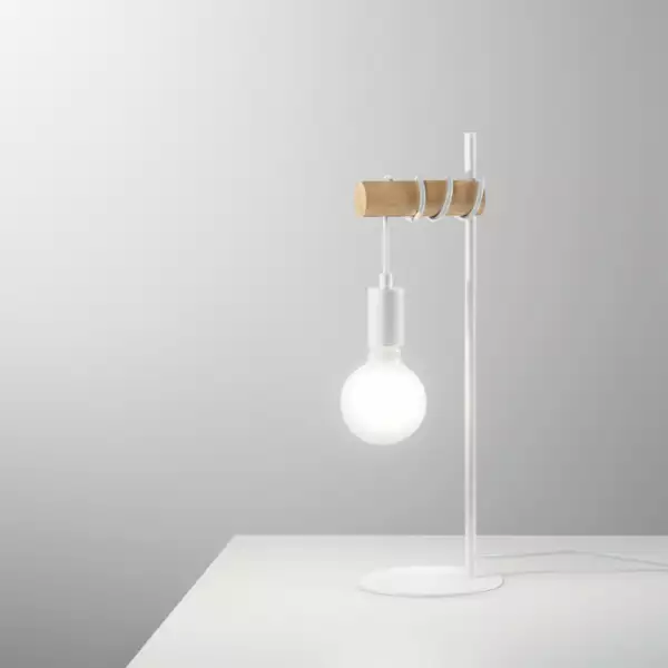 Lampe de table ARIZONA avec structure en bois naturel et structure en métal blanc – Image 2
