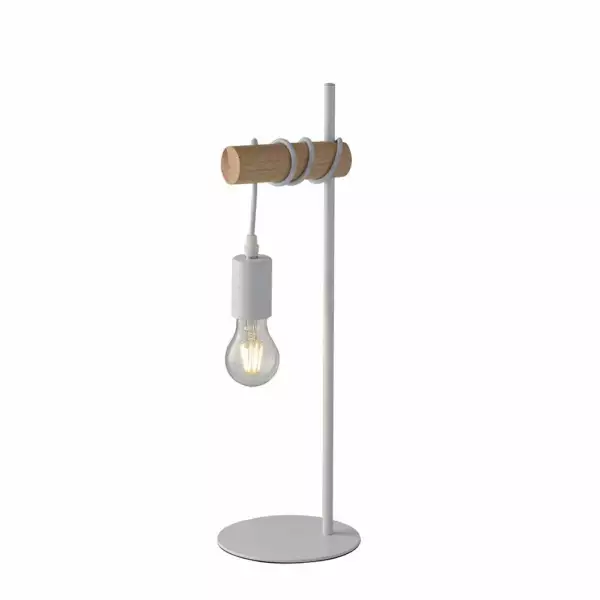 LUCE AMBIENTE E DESIGN Lampe de table ARIZONA avec structure en bois naturel et structure en métal blanc (Lampes de table / Éclairage décoratif)