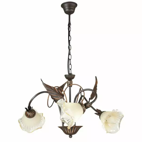 LUCE AMBIENTE E DESIGN Lampe à suspension autunno en métal marron à décors de feuilles à trois lumières (Suspensions Design & Déco / Éclairage intérieur LED)
