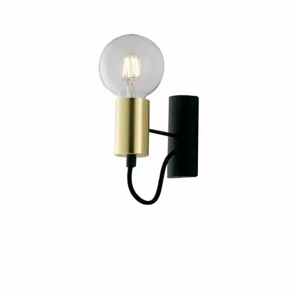 LUCE AMBIENTE E DESIGN Applique AXON en métal noir et doré avec câble en tissu (Applique murale / Éclairage intérieur LED)