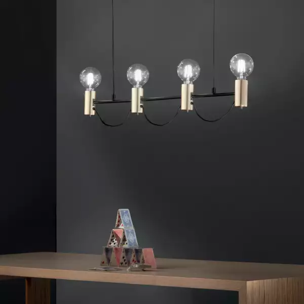 Suspension AXON à quatre lumières en métal noir et doré – Image 2