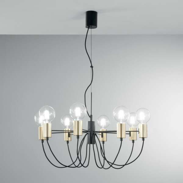 Suspension AXON à huit lumières en métal noir et doré – Image 2