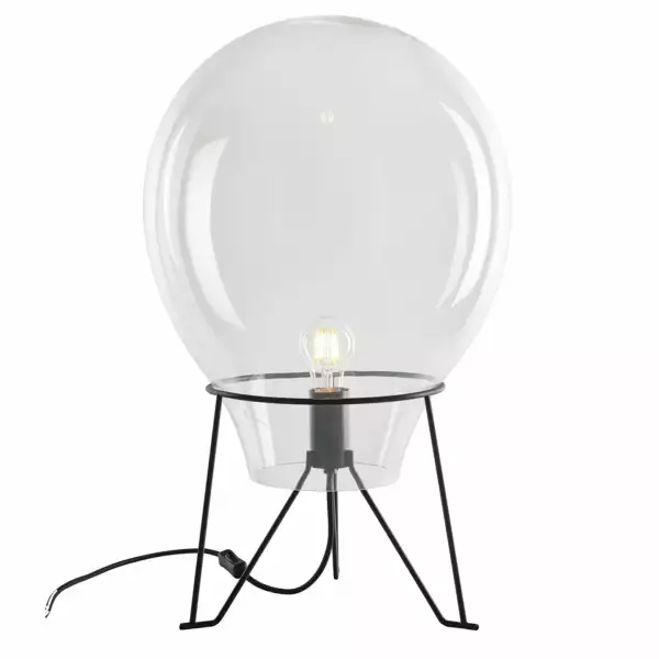LUCE AMBIENTE E DESIGN Lampe Azuma en verre transparent avec structure en métal noir 52 cm (Lampes de table / Éclairage décoratif)