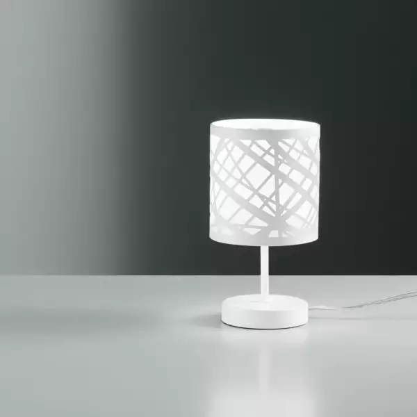 Lampe de table batik en acier blanc avec décorations découpées au laser – Image 3