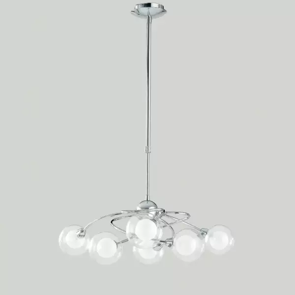 Lampe à suspension blog en métal chromé avec six diffuseurs en verre – Image 2