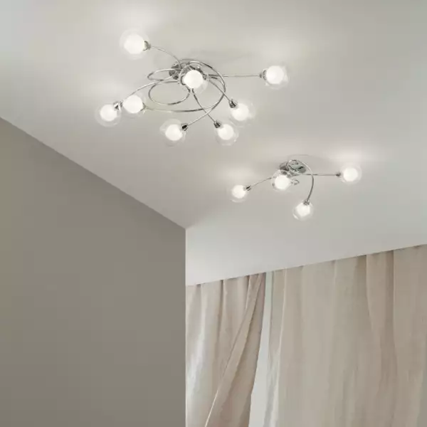 LUCE AMBIENTE E DESIGN Plafonnier BLOG en métal chromé avec quatre diffuseurs en verre (Plafonnier / Éclairage intérieur LED)