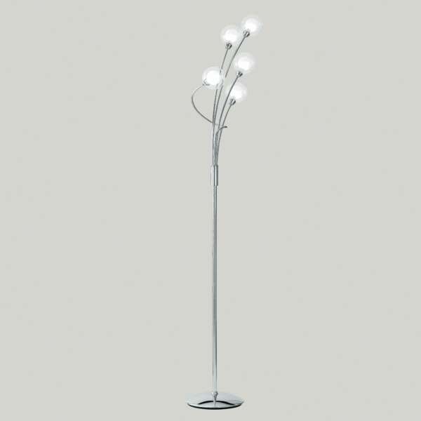 Lampadaire blog en métal chromé avec cinq diffuseurs en verre – Image 2