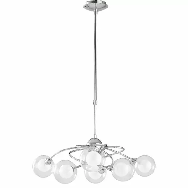 LUCE AMBIENTE E DESIGN Lampe à suspension blog en métal chromé avec six diffuseurs en verre (Suspensions Design & Déco / Éclairage intérieur LED)