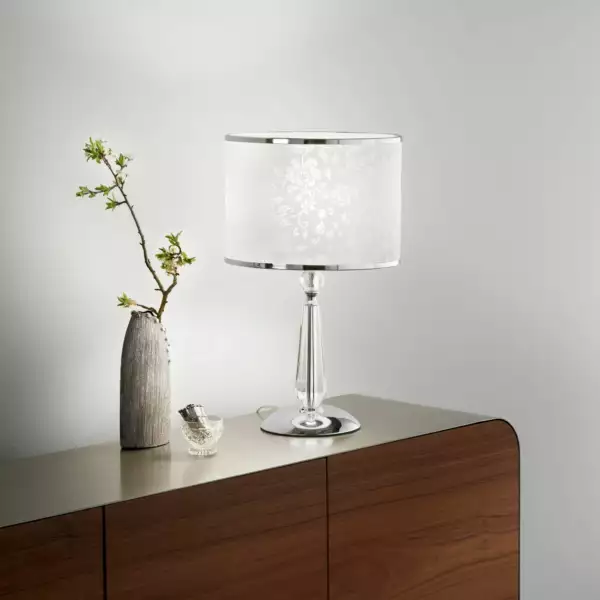 Lampe boeme en métal chromé et cristaux avec abat-jour pailleté 62 cm – Image 3