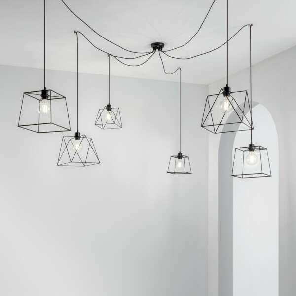 Lampe à suspension BROOKLYN en métal noir à six lumières – Image 3