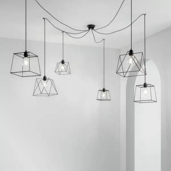 Lampe à suspension BROOKLYN en métal noir à six lumières – Image 3