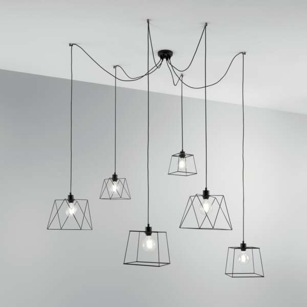 Lampe à suspension BROOKLYN en métal noir à six lumières – Image 2