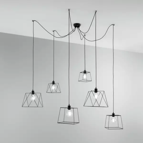 Lampe à suspension BROOKLYN en métal noir à six lumières – Image 2