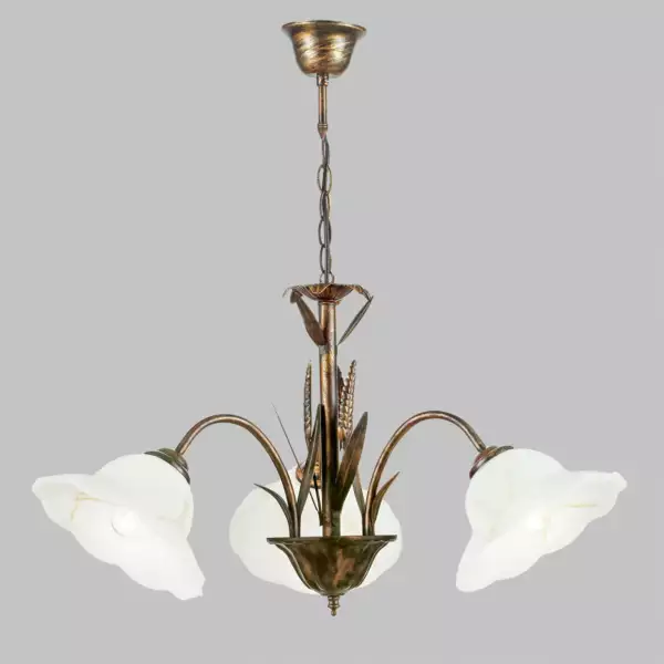 Lampe à suspension BYRON en métal effet rouille avec trois diffuseurs en verre – Image 2