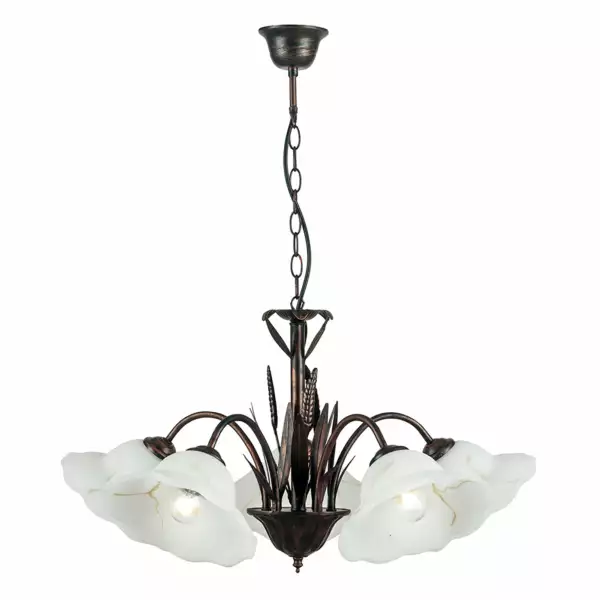 LUCE AMBIENTE E DESIGN Lampe à suspension BYRON en métal effet rouille avec cinq diffuseurs en verre (Suspensions Design & Déco / Éclairage intérieur LED)