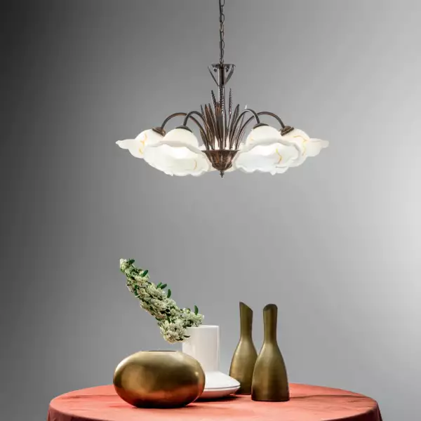 Lampe à suspension BYRON en métal effet rouille avec cinq diffuseurs en verre – Image 4