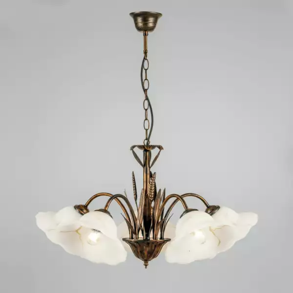 Lampe à suspension BYRON en métal effet rouille avec cinq diffuseurs en verre – Image 2