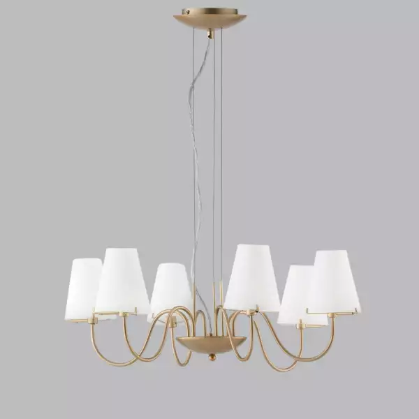 Lustre canto en métal doré avec six diffuseurs en verre blanc – Image 2