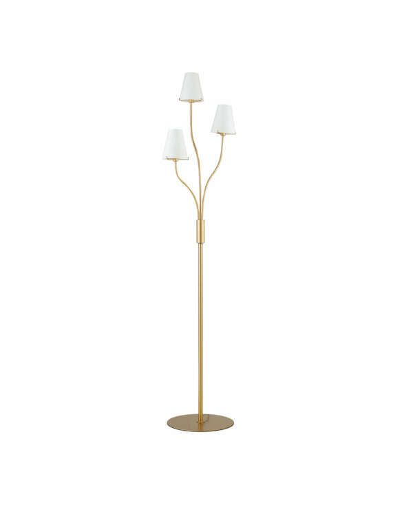LUCE AMBIENTE E DESIGN Lampadaire canto en métal doré avec trois diffuseurs en verre blanc (Lampadaires / Éclairage décoratif)