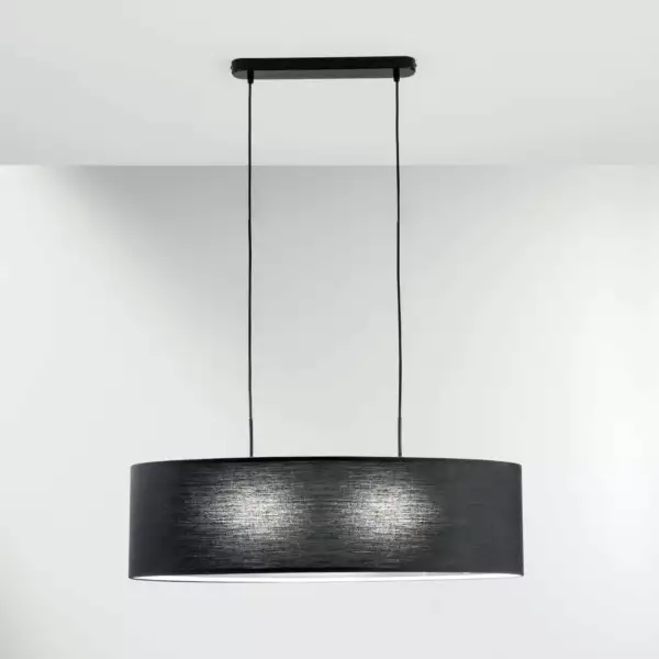 Lampe à suspension capital en métal avec diffuseur en tissu noir 150 x 78 cm – Image 2