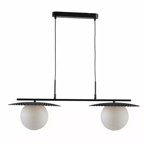 LUCE AMBIENTE E DESIGN Chaplin suspension en métal noir avec deux diffuseurs en verre blanc (Suspensions Design & Déco / Éclairage intérieur LED)