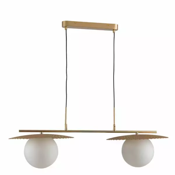 LUCE AMBIENTE E DESIGN Chaplin suspension en métal doré avec deux diffuseurs en verre blanc (Suspensions Design & Déco / Éclairage intérieur LED)