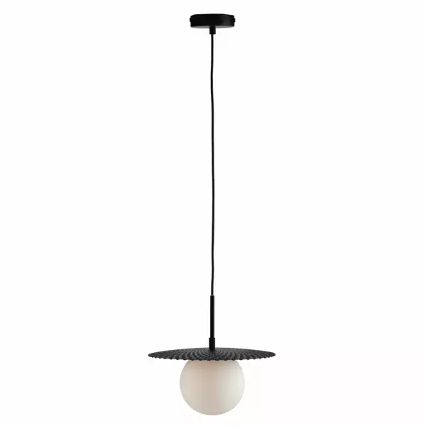 LUCE AMBIENTE E DESIGN Lampe à suspension CHAPLIN en métal noir avec diffuseur en verre blanc de 30 cm (Suspensions Design & Déco / Éclairage intérieur LED)