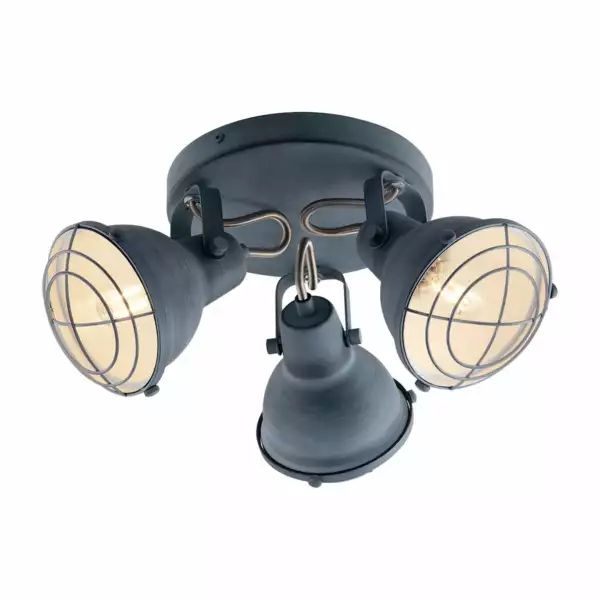 LUCE AMBIENTE E DESIGN Plafonnier CUBA en métal gris style industriel avec trois diffuseurs (Plafonnier / Éclairage intérieur LED)