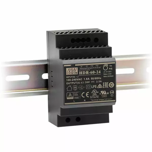 INTEC Driver Rail DIN Ultra-Mince 24V 60W 2,5A Entrée AC85-264V DC120-370V 5,25 x 9 x 5,45 cm (Drivers LED - transformateurs / Ruban LED et Bande LED)