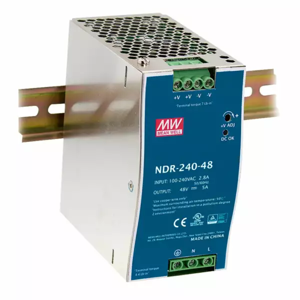 INTEC Pilote industriel sur rail DIN, sortie unique, 24V, 240W, 10A, entrée AC90-264V, DC127-370V, 6,3 x 12,52 x 11,35 cm (Drivers LED - transformateurs / Ruban LED et Bande LED)