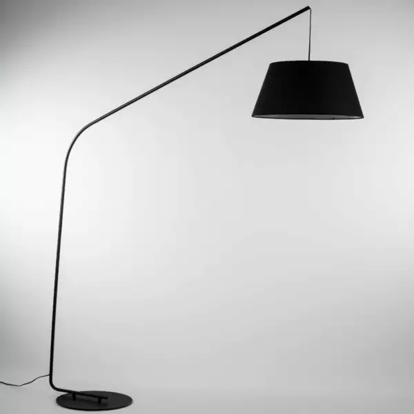 Lampadaire courbé ENJOY en métal noir avec abat-jour en tissu 180 cm – Image 2