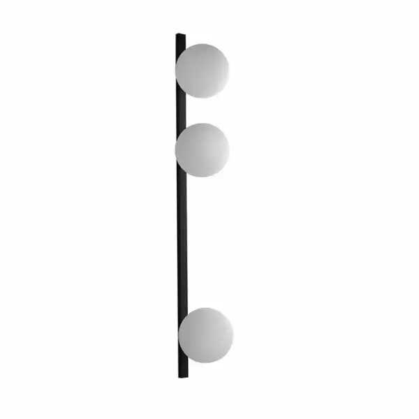 LUCE AMBIENTE E DESIGN Applique enoire en métal noir avec trois diffuseurs en verre blanc (Applique murale / Éclairage intérieur LED)