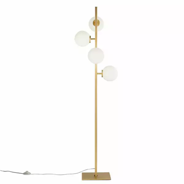 LUCE AMBIENTE E DESIGN Lampadaire noir en métal doré avec quatre diffuseurs en verre blanc (Lampadaires / Éclairage décoratif)