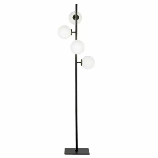 LUCE AMBIENTE E DESIGN Lampadaire noir en métal noir avec quatre diffuseurs en verre blanc (Lampadaires / Éclairage décoratif)